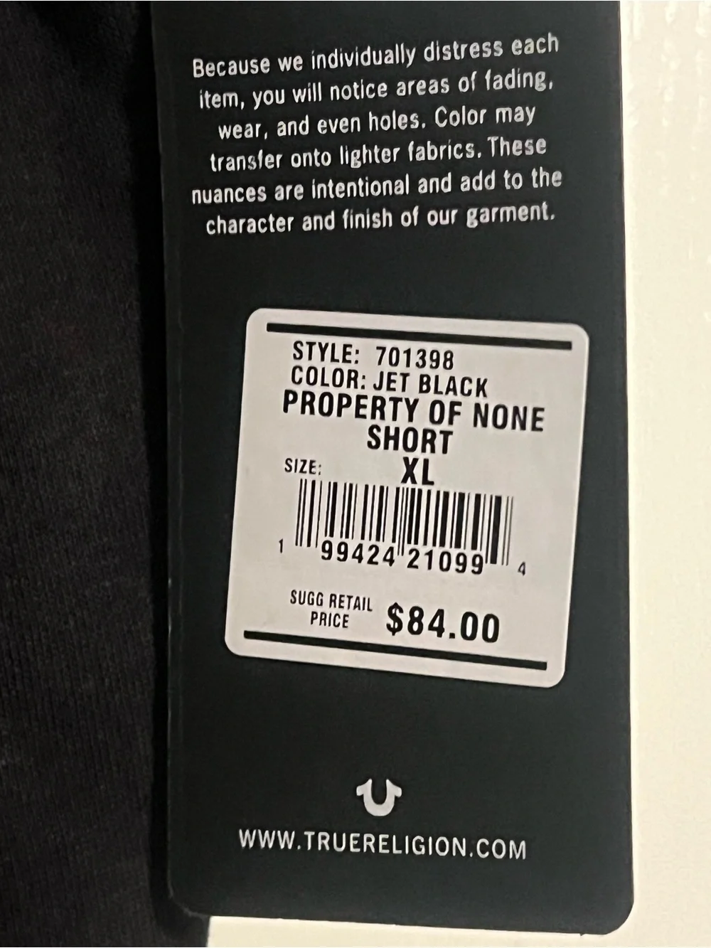 NWT $84 True Religion property of none shorts sz x large